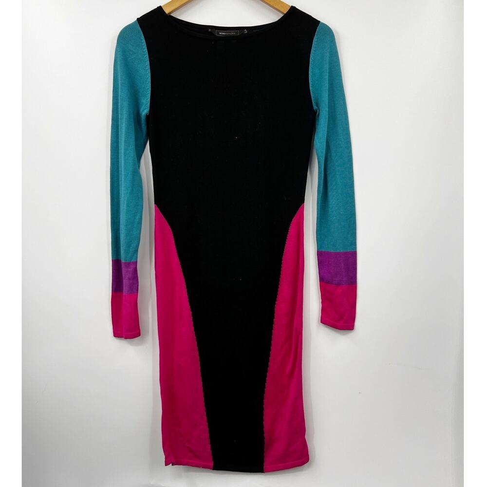 BCBGMAXAZRIA Women's Colorblock Fitted Bodycon Dress Stretch Size S Multicolor